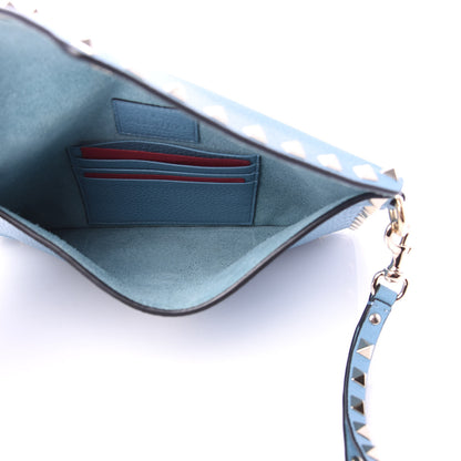 Valentino Garavani Pebbled Calfskin Medium Rockstud Envelope Flat Wristlet Pouch Atlantique 5 of 9