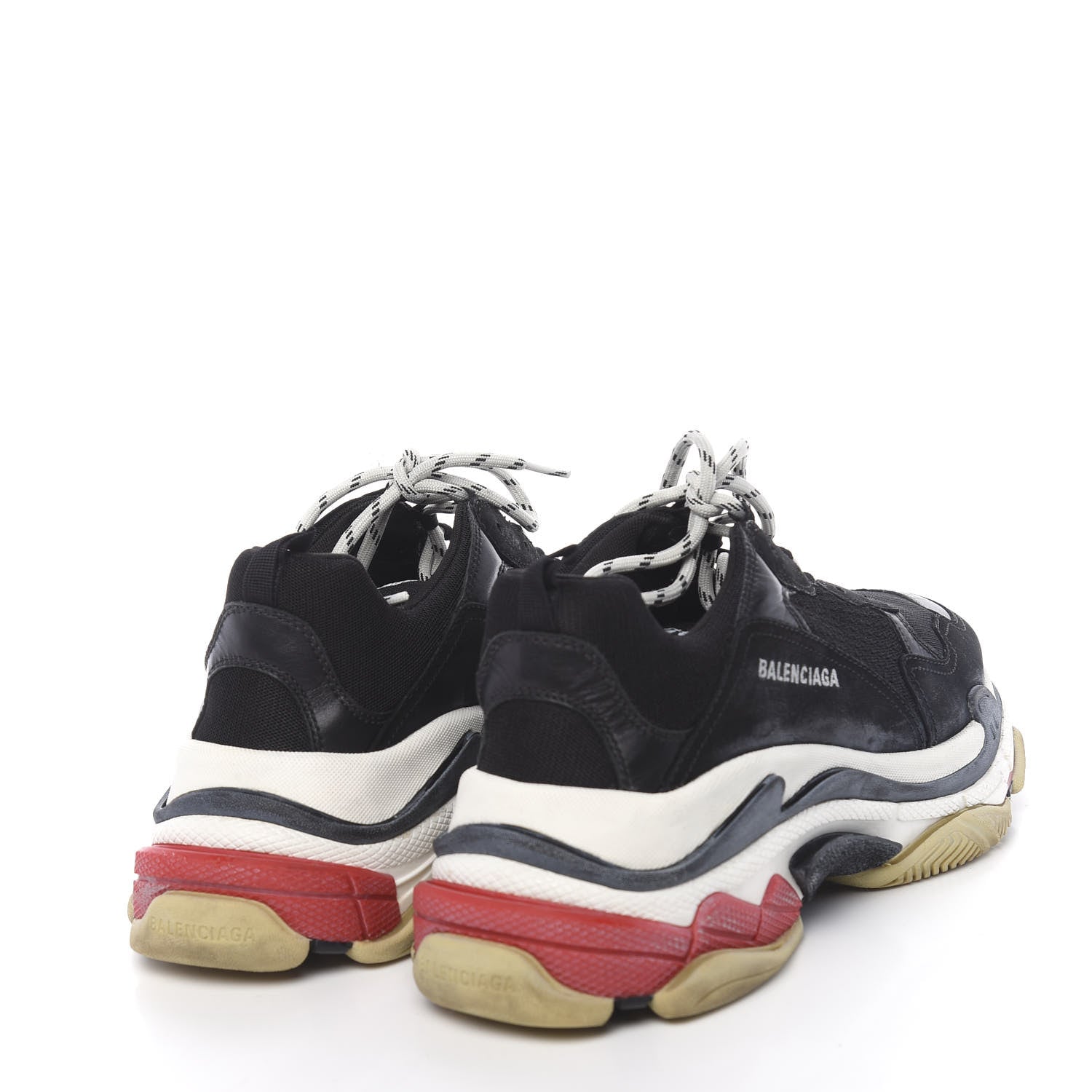 Balenciaga Fabric Mesh Washed Effect Mens Triple S Sneakers 44 Black Red 4 of 9