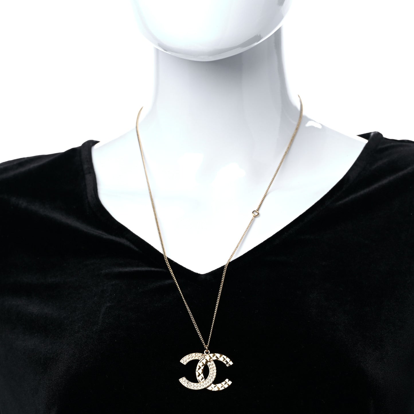 Baguette Crystal Quilted CC Pendant Necklace Gold
