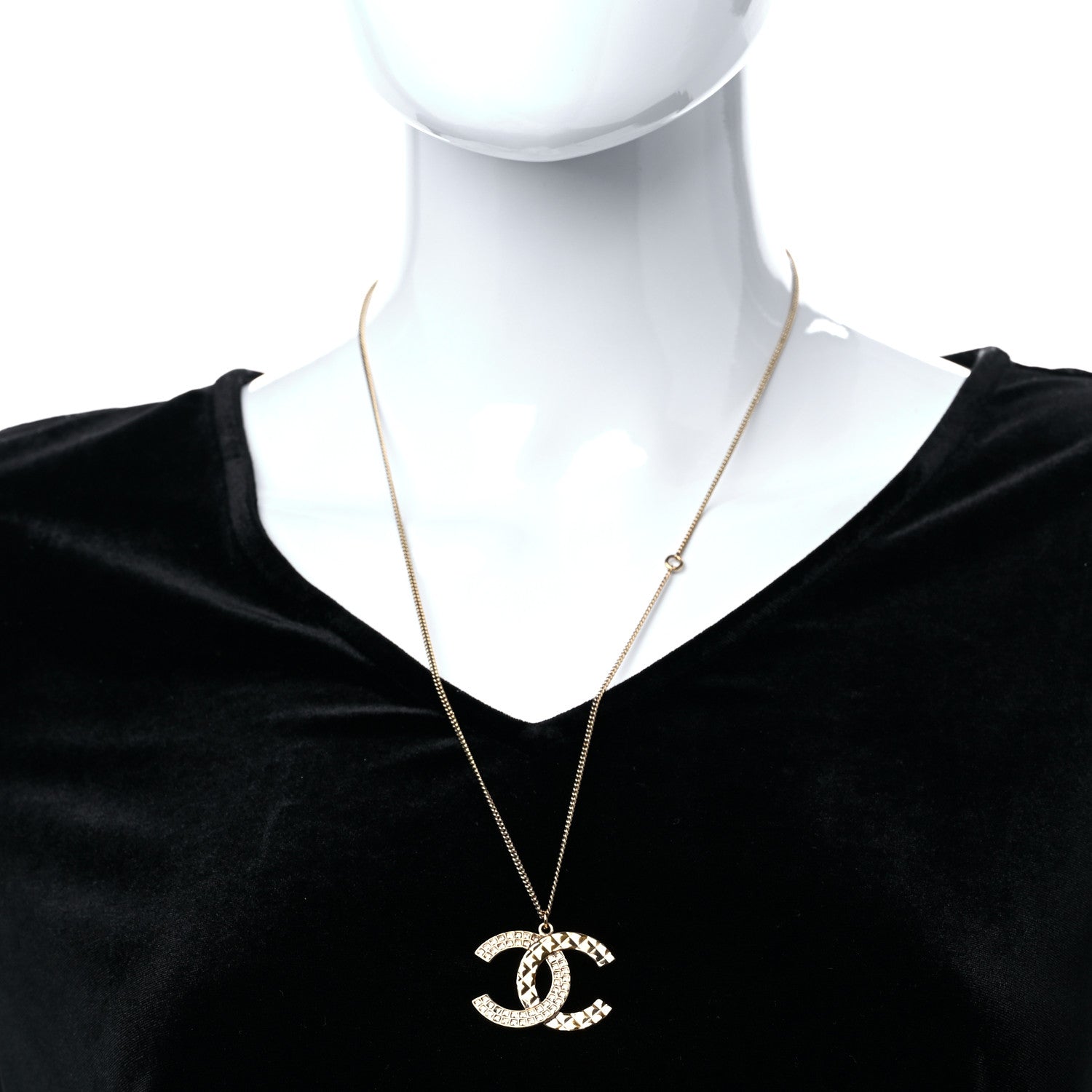 Chanel Baguette Crystal Quilted CC Pendant Necklace Gold 3 of 5