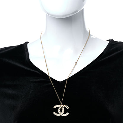 Chanel Baguette Crystal Quilted CC Pendant Necklace Gold 3 of 5