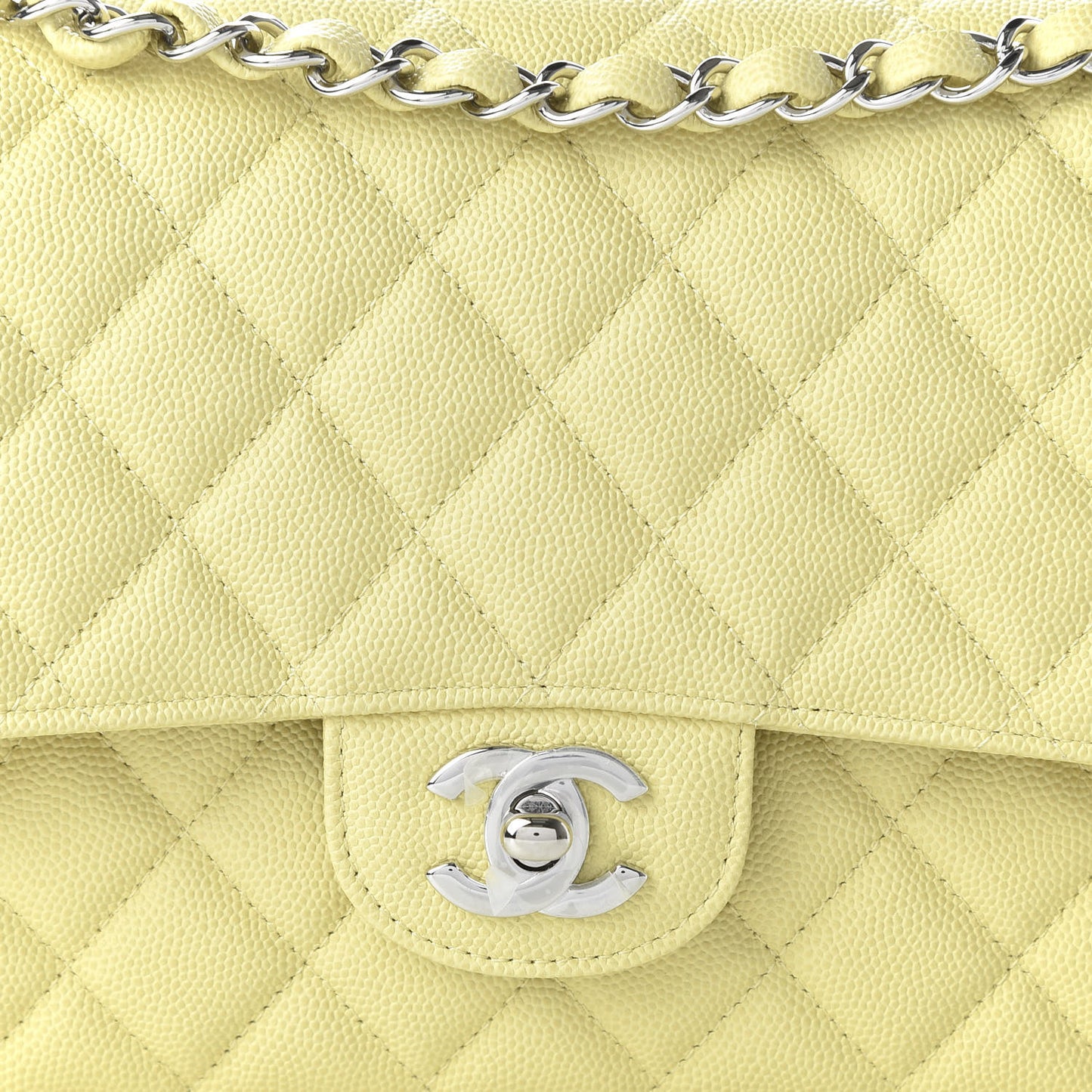 Caviar Quilted Medium Double Flap Light Yellow