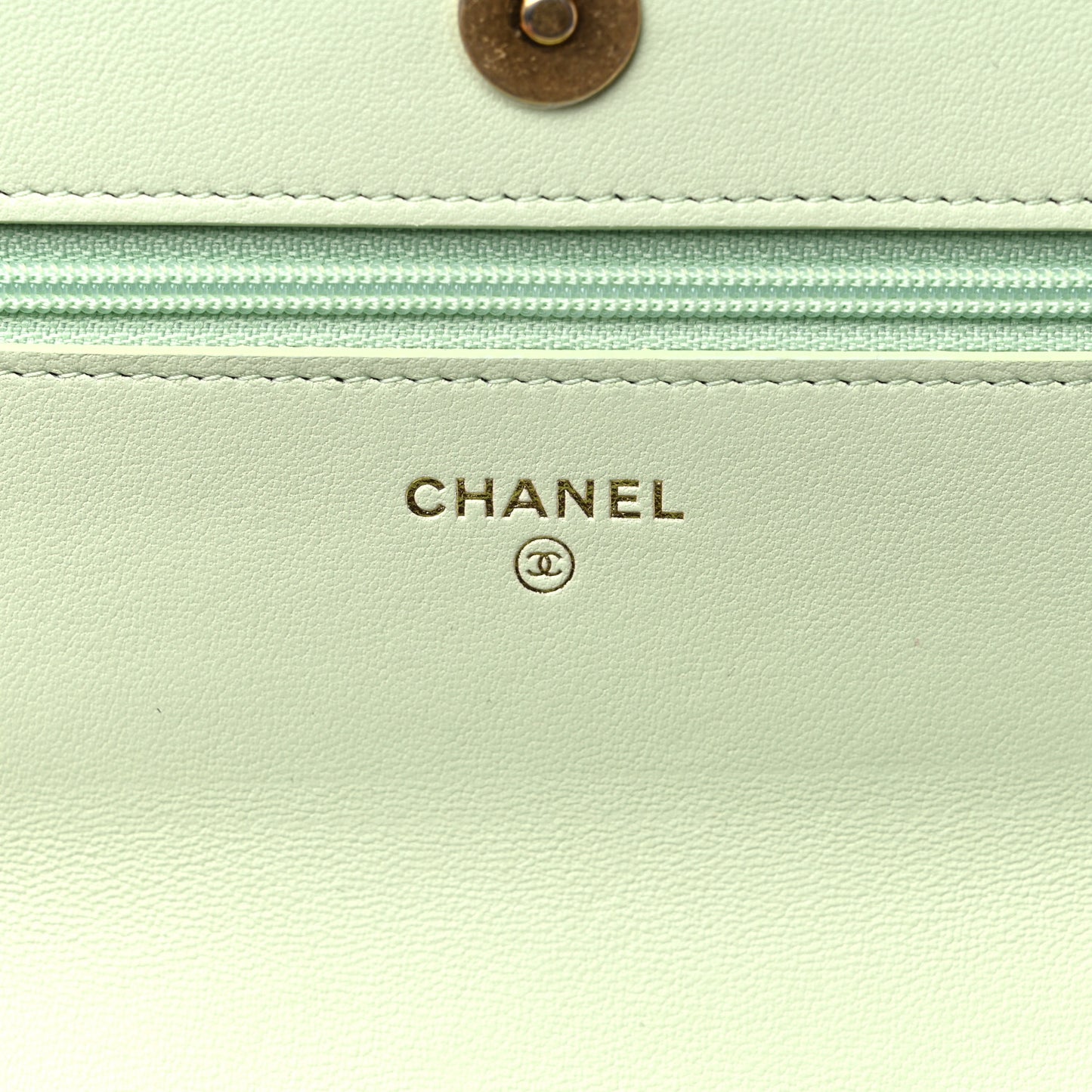Lambskin Quilted Chanel 19 Wallet On Chain WOC Light Green