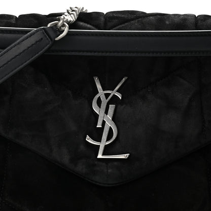 Saint Laurent Suede Quilted Medium Loulou Puffer Monogram Chain Satchel Black 8 of 12