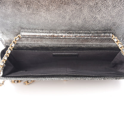 Chanel Cracked Metallic Calfskin Quilted Zip Away Chain Clutch Dark Silver 4 of 9