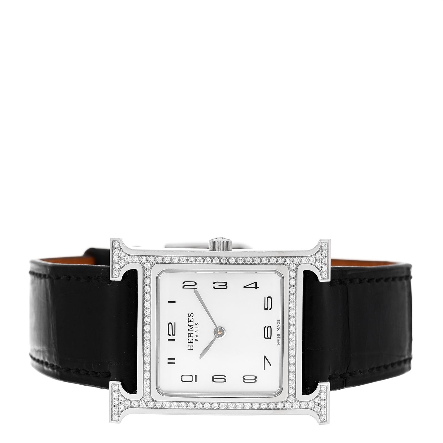 Stainless Steel Alligator Diamond Bezel Mother of Pearl 26mm Heure H Hour Quartz Watch Noir