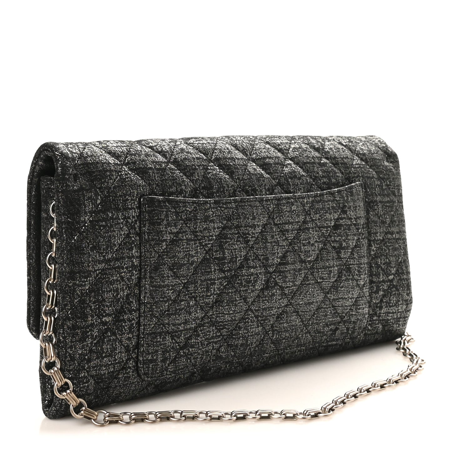 Glitter Fabric Quilted Flap Clutch With Butterfly Chain Black