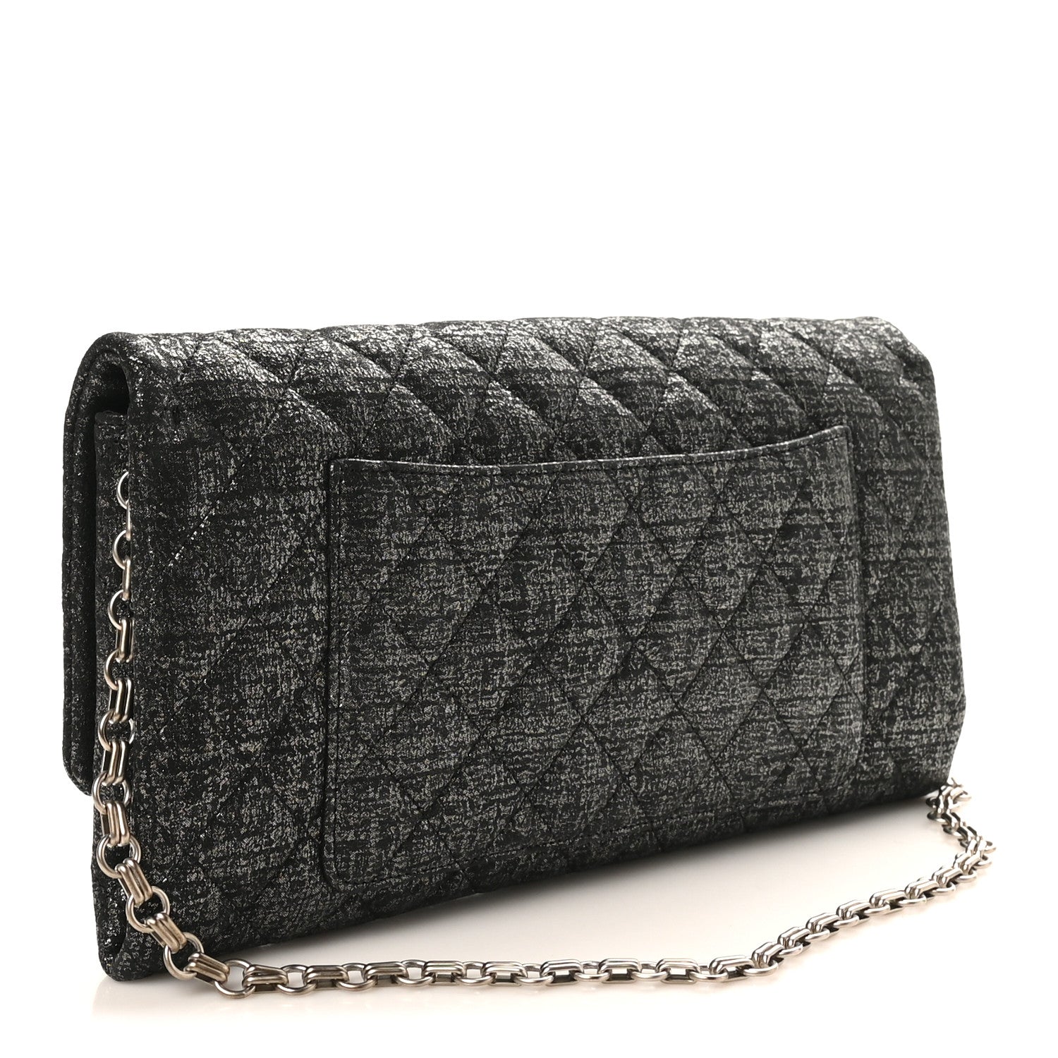 Chanel Glitter Fabric Quilted Flap Clutch With Butterfly Chain Black 3 of 10