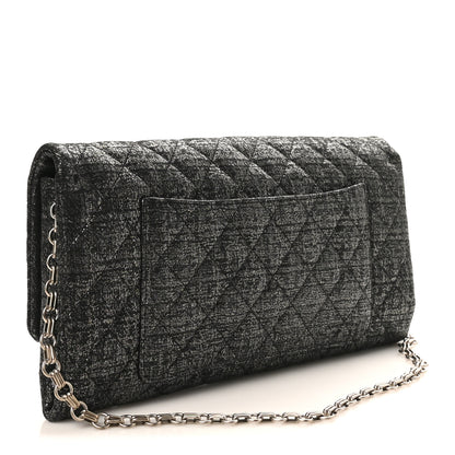 Chanel Glitter Fabric Quilted Flap Clutch With Butterfly Chain Black 3 of 10
