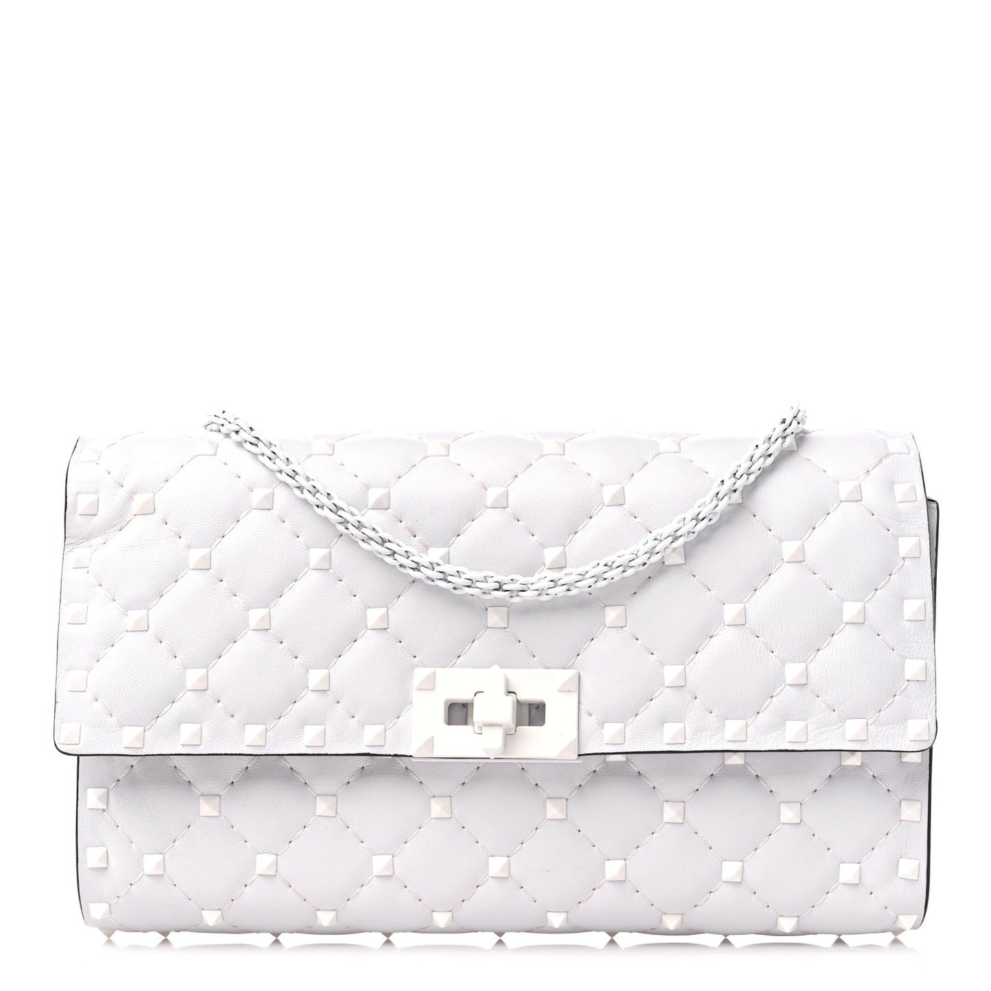Lambskin Free Rockstud Spike Wallet on Chain Optic White