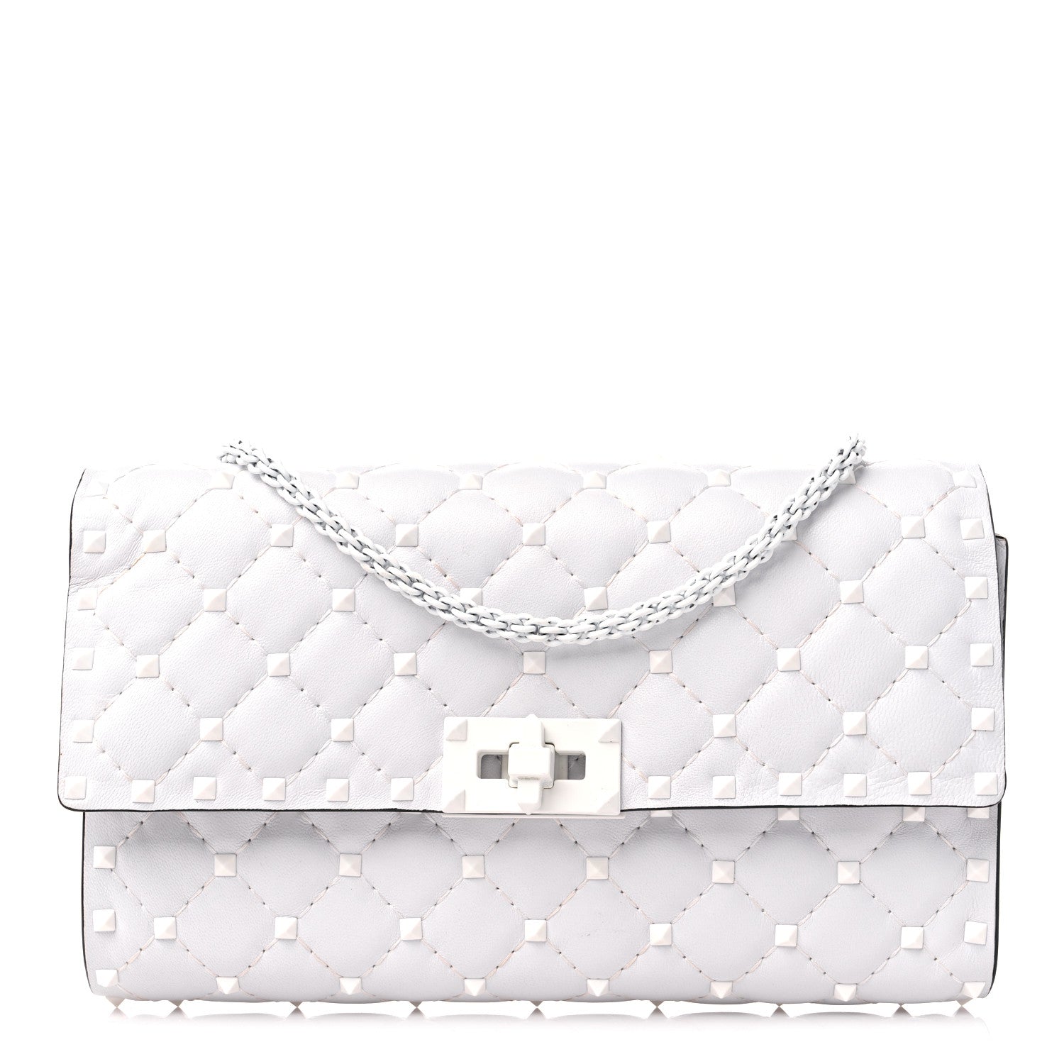 Valentino Garavani Lambskin Free Rockstud Spike Wallet on Chain Optic White 1 of 14