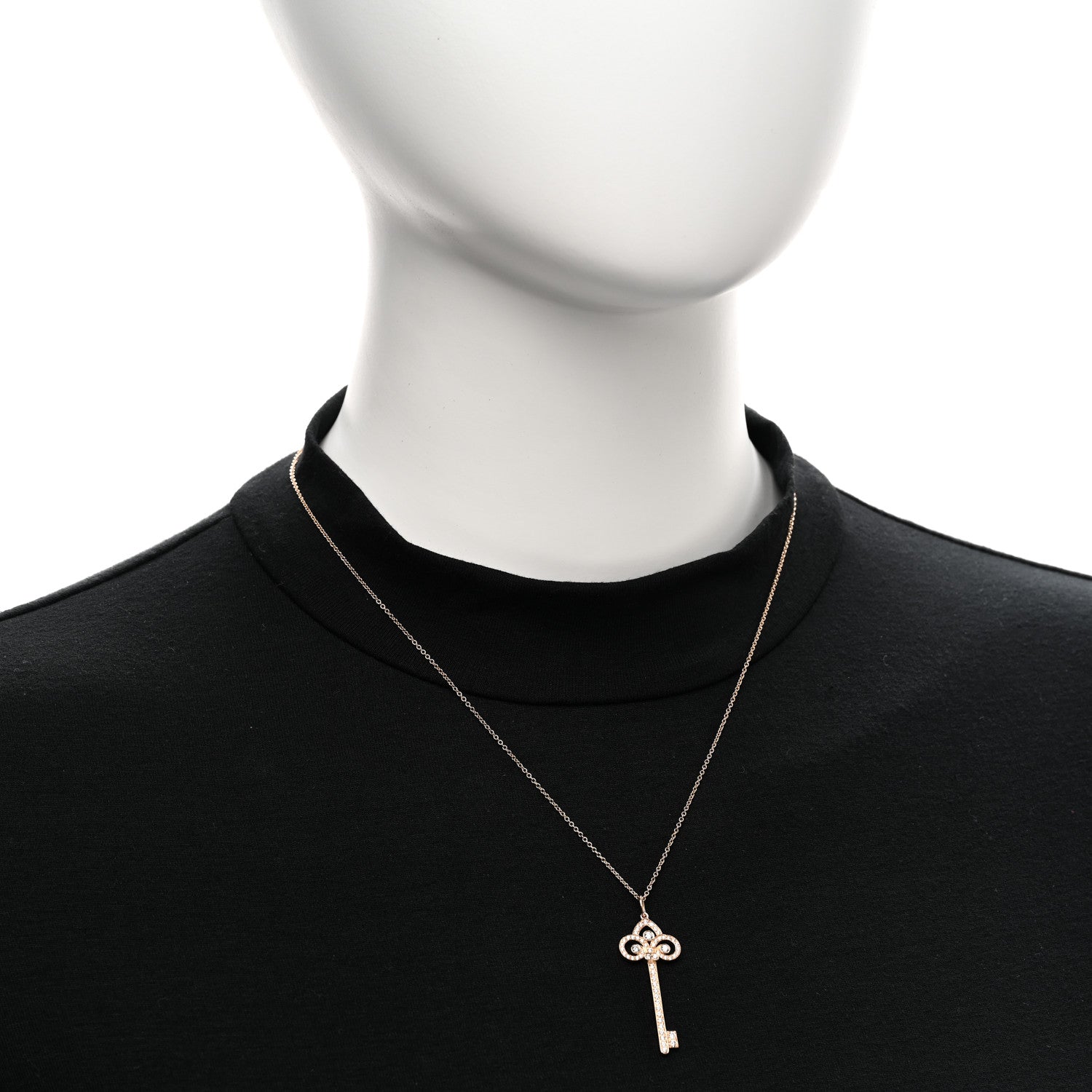 Tiffany 18K Rose Gold Diamond Fleur De Lis Key Pave Pendant Necklace 2 of 5