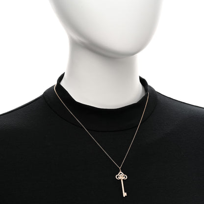 Tiffany 18K Rose Gold Diamond Fleur De Lis Key Pave Pendant Necklace 2 of 5