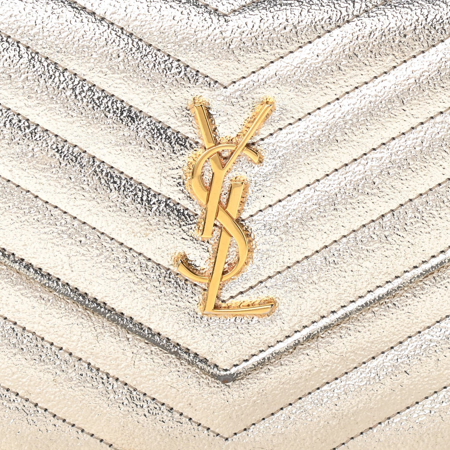 Grain De Poudre Matelasse Chevron Monogram Envelope Chain Wallet Gold