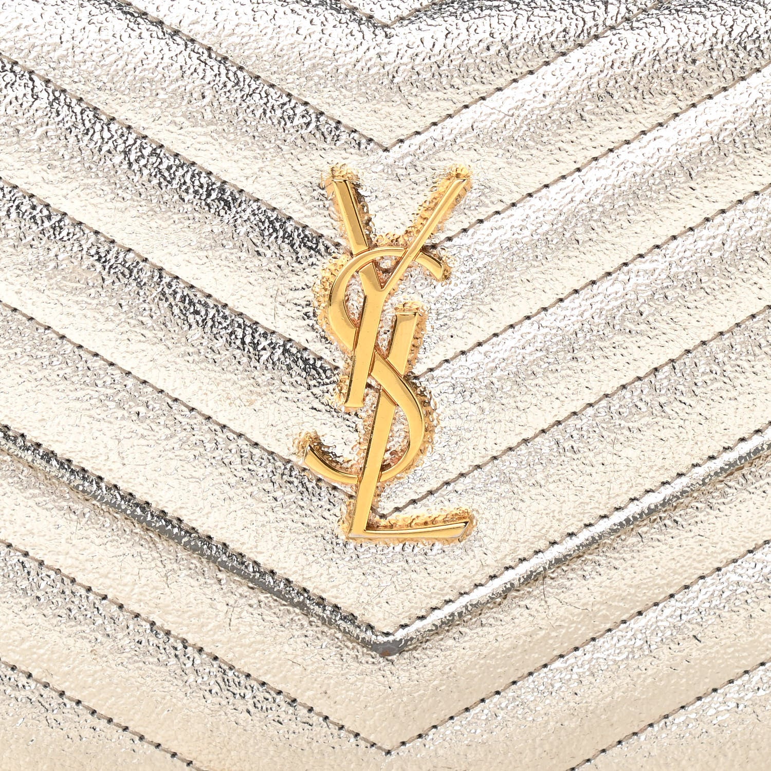Saint Laurent Grain De Poudre Matelasse Chevron Monogram Envelope Chain Wallet Gold 7 of 11