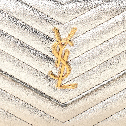 Saint Laurent Grain De Poudre Matelasse Chevron Monogram Envelope Chain Wallet Gold 7 of 11