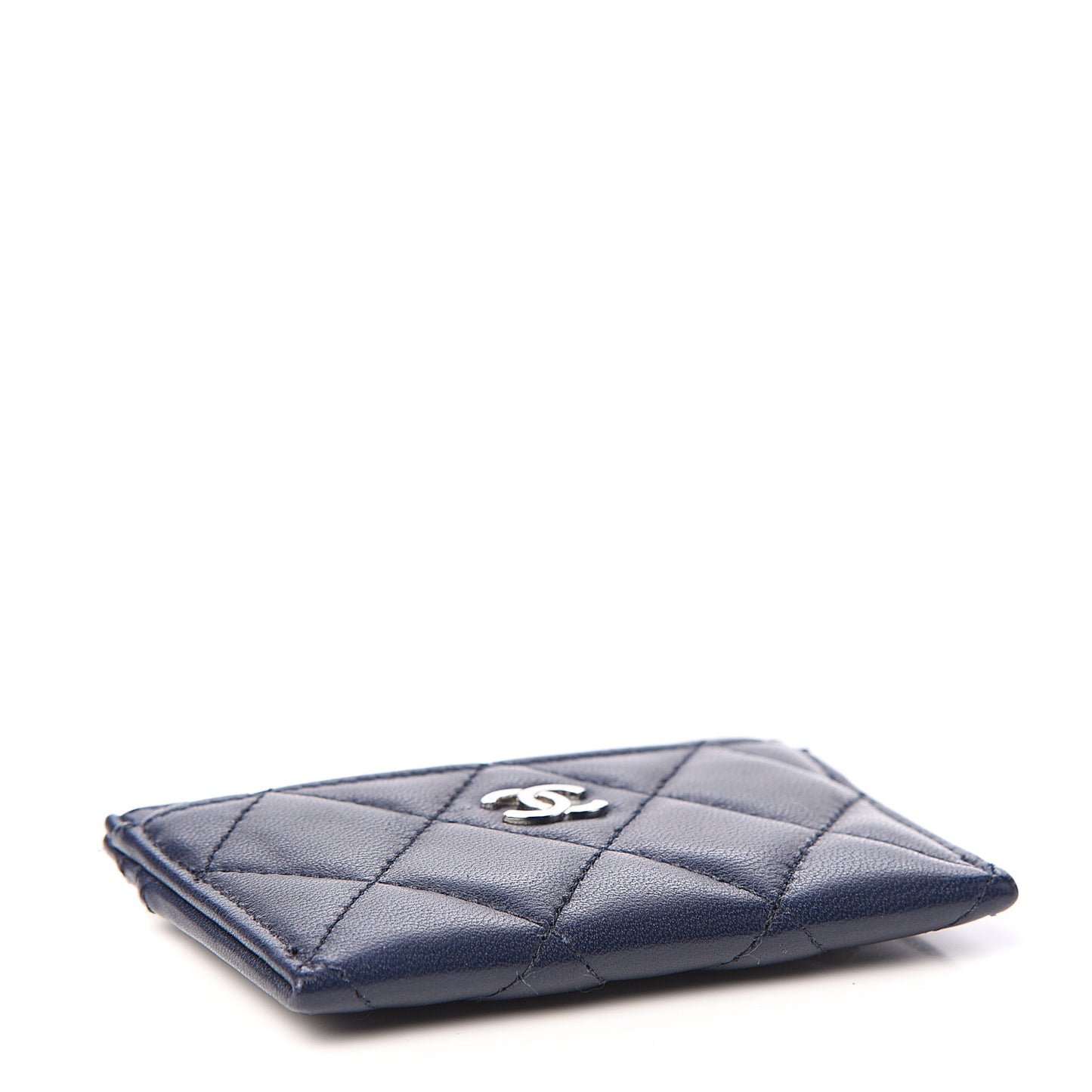 Lambskin Quilted Card Holder Navy Blue