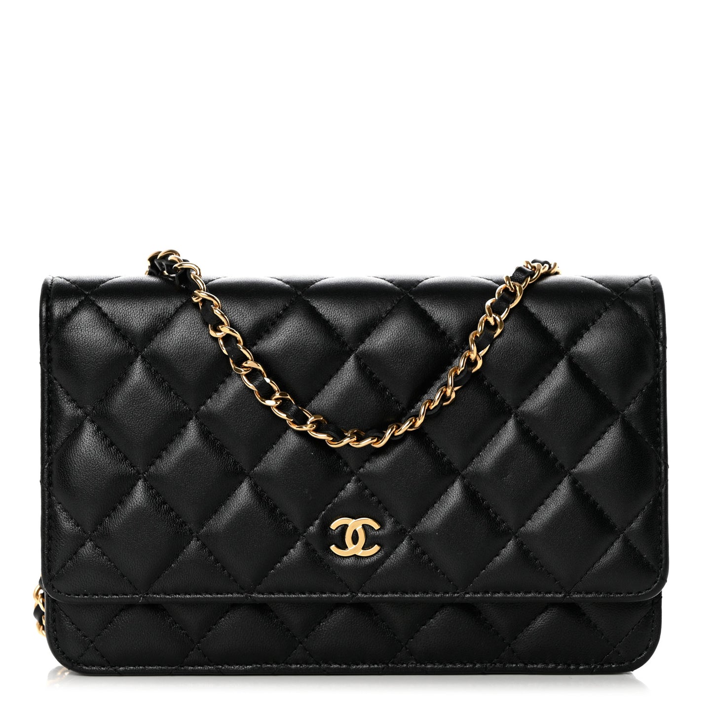 Lambskin Quilted Wallet On Chain WOC Black