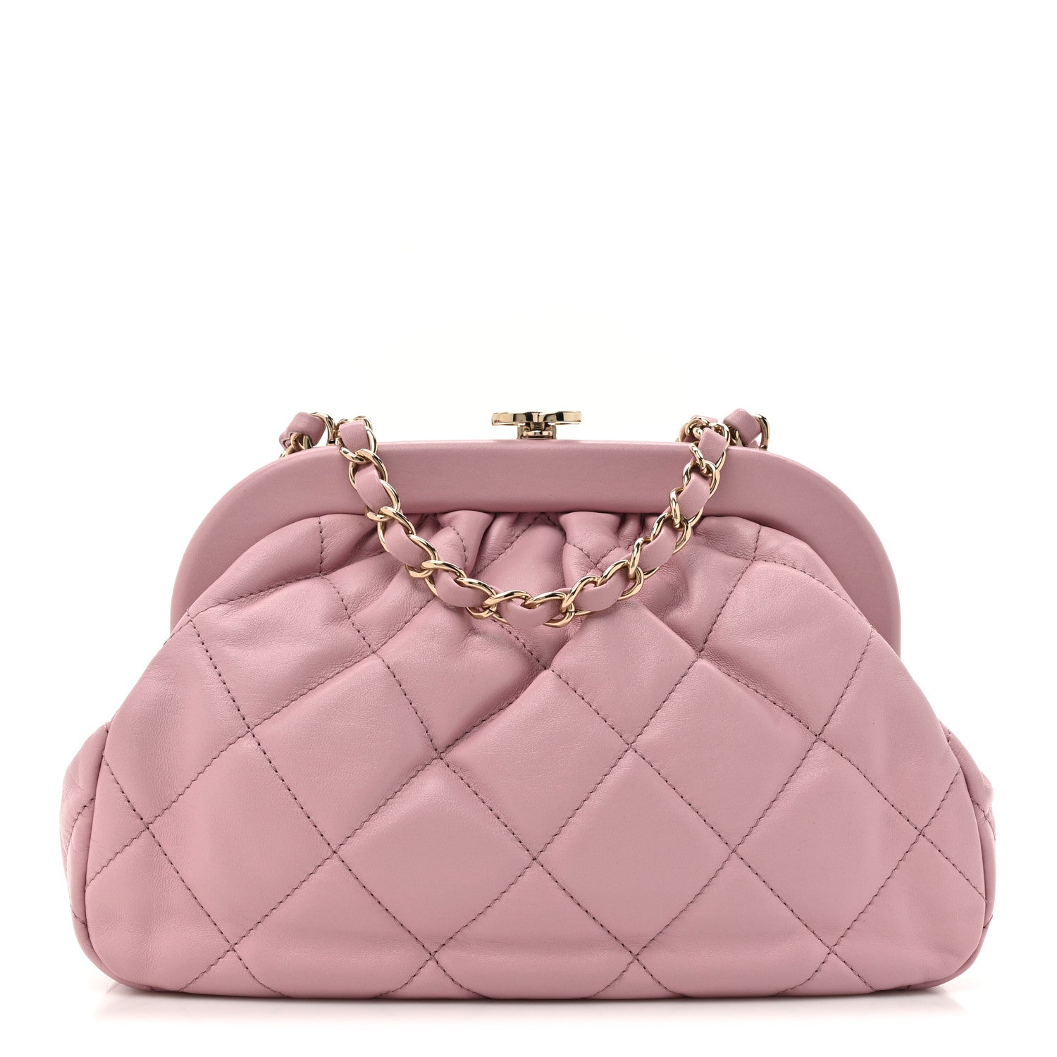 Chanel Lambskin Quilted CC Kisslock Clutch Pink 1 of 11