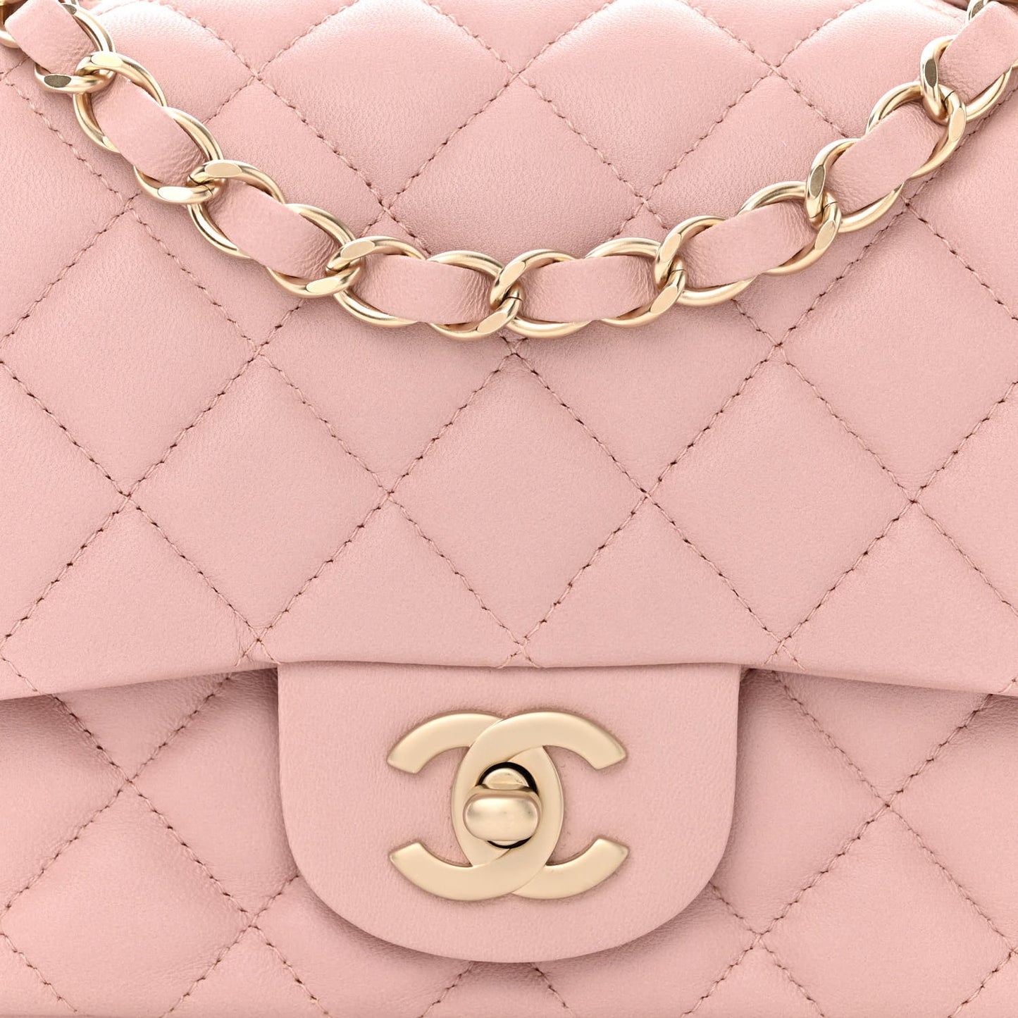 Lambskin Quilted Mini Square Flap Light Pink