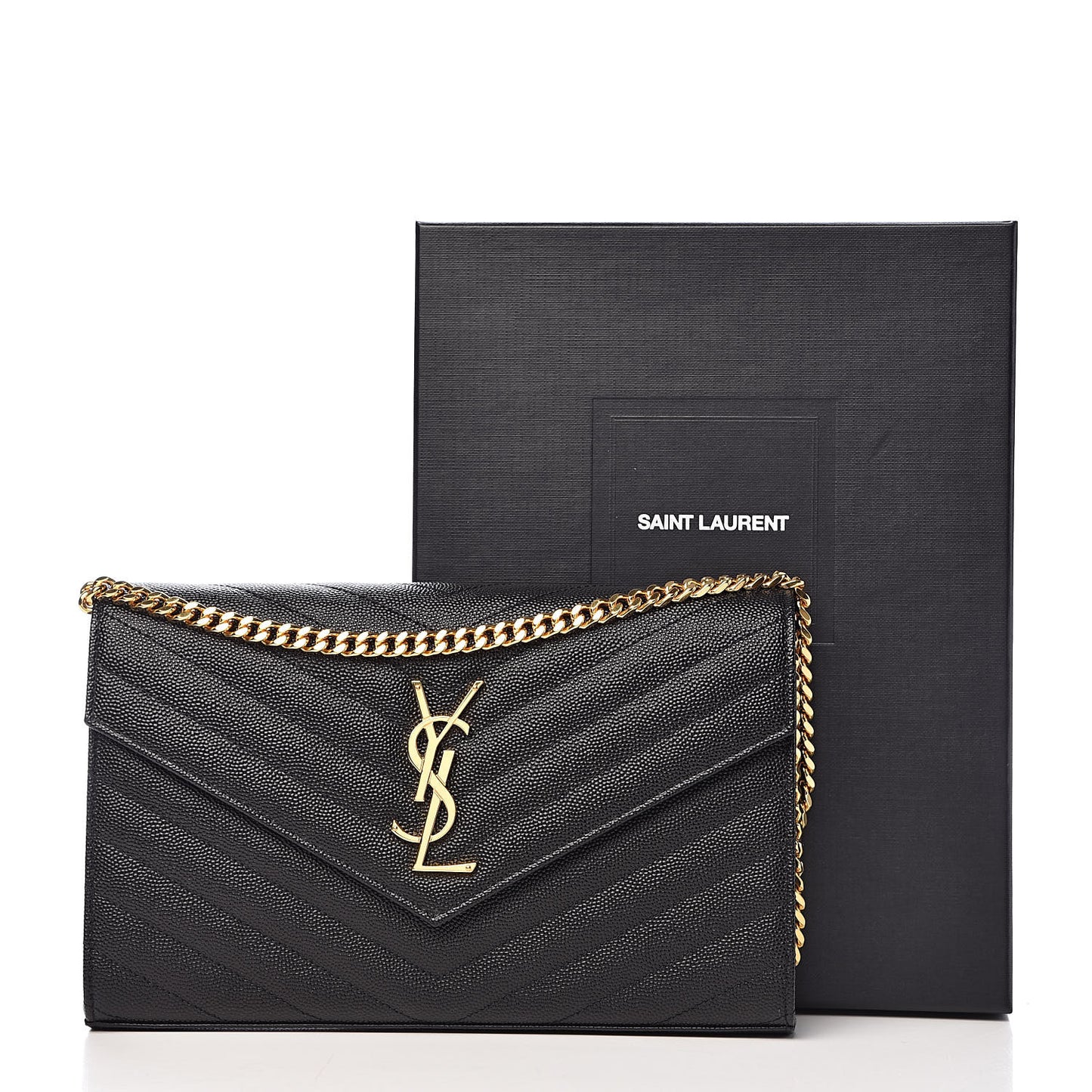 Grain De Poudre Matelasse Chevron Monogram Chain Wallet Black