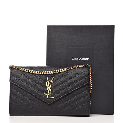 Saint Laurent Grain De Poudre Matelasse Chevron Monogram Chain Wallet Black 10 of 10