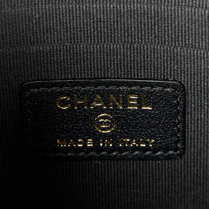 Chanel Lambskin Pearl Crystal Quilted Pearly Girl Handle Flap Phone Holder With Chain Black 6 of 12