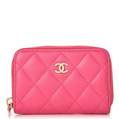Chanel Lambskin Quilted Zip Around Coin Purse Wallet Fuchsia 1 of 8
