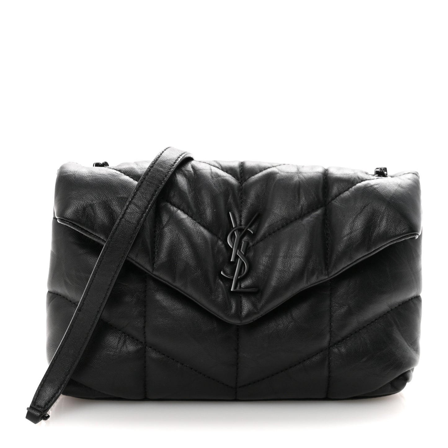 Calfskin Quilted Toy Loulou Puffer Monogram Monochrome Chain Satchel Black