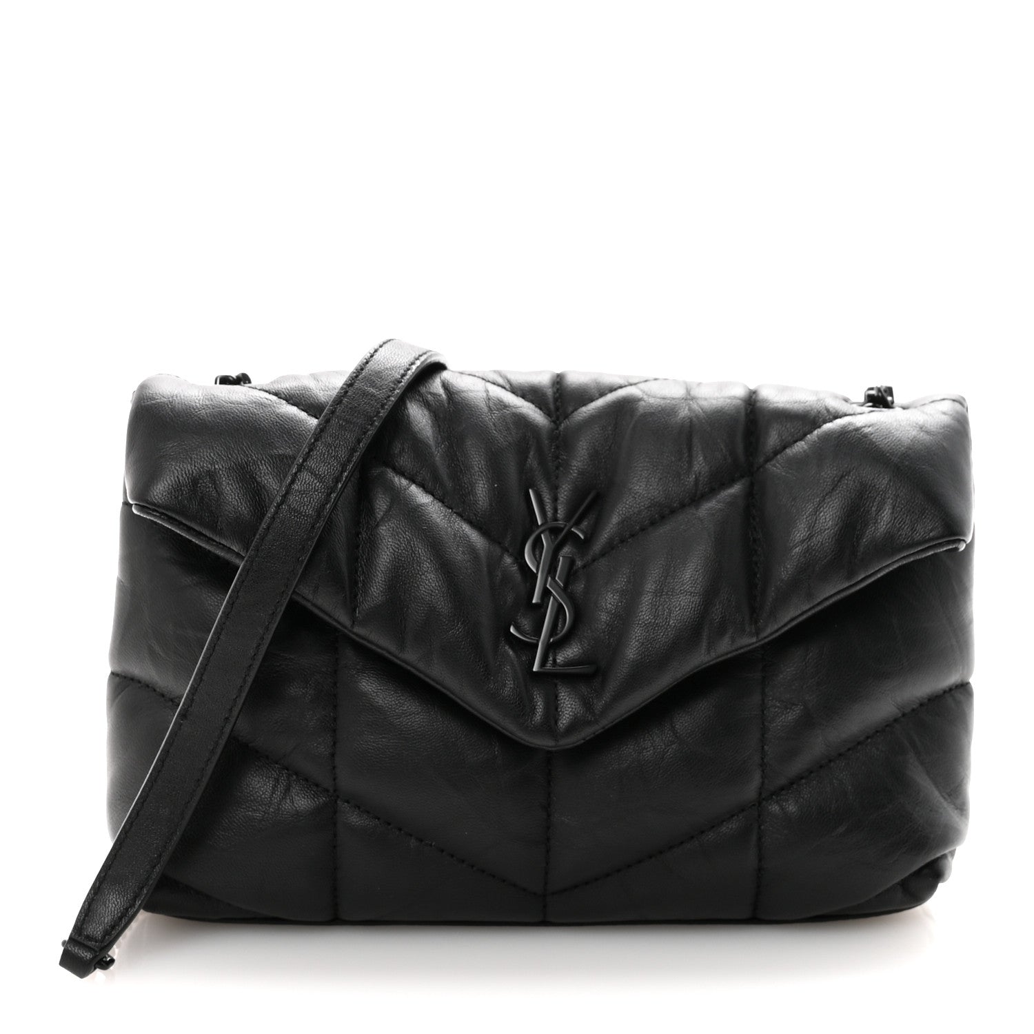 Saint Laurent Calfskin Quilted Toy Loulou Puffer Monogram Monochrome Chain Satchel Black 1 of 10