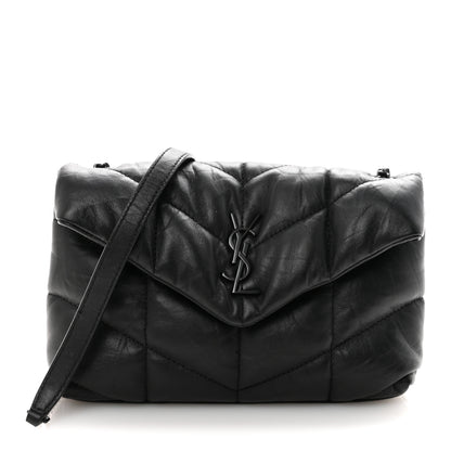 Saint Laurent Calfskin Quilted Toy Loulou Puffer Monogram Monochrome Chain Satchel Black 1 of 10