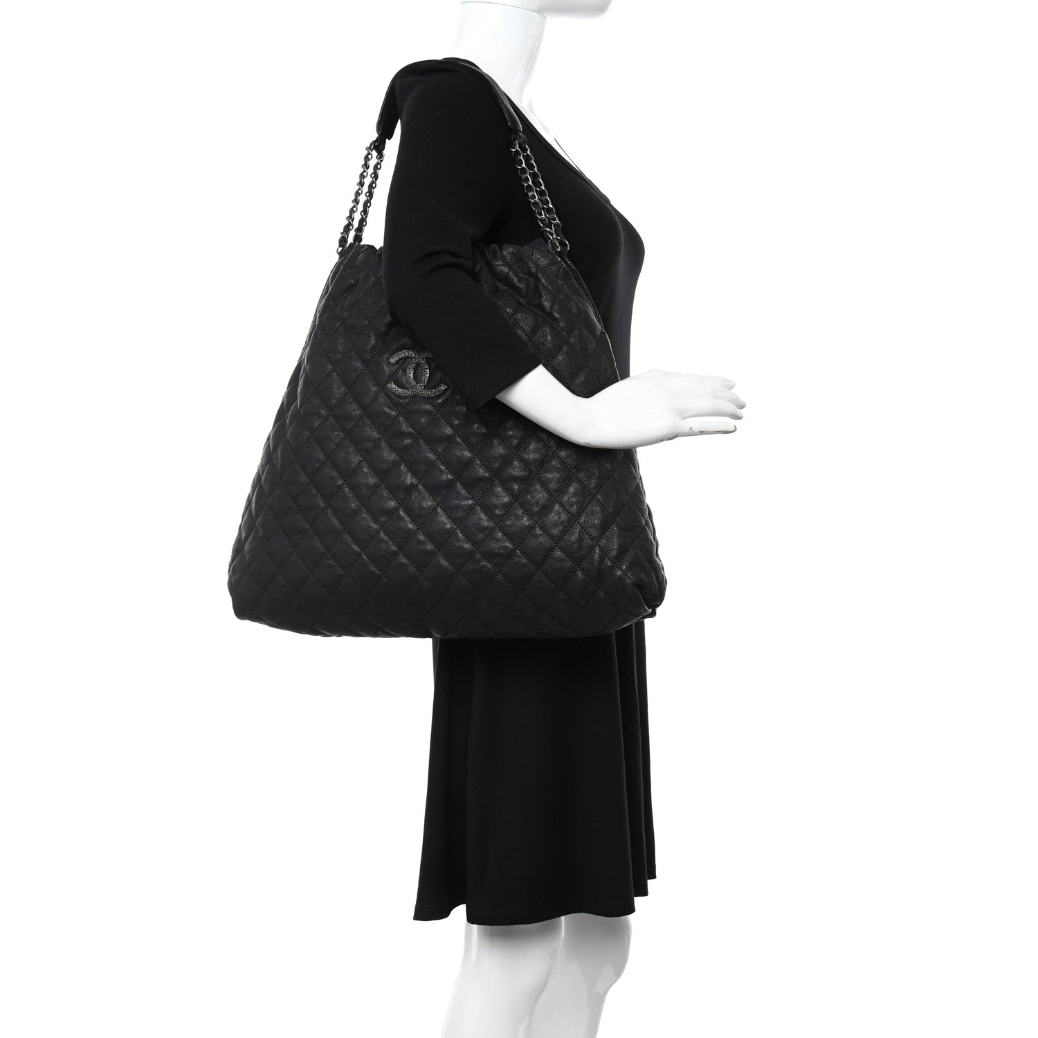 Chanel Distressed Glazed Caviar Quilted Large Elastic Tote Black 2 of 10