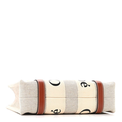 Chloe Cotton Calfskin Small Woody Ribbon Tote White Brown 4 of 10