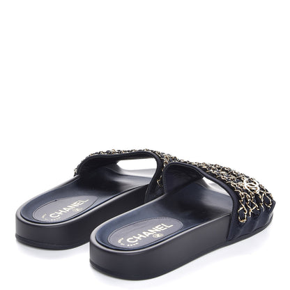 Chanel Satin Chain Flat Sandals 38 Marine 4 of 8