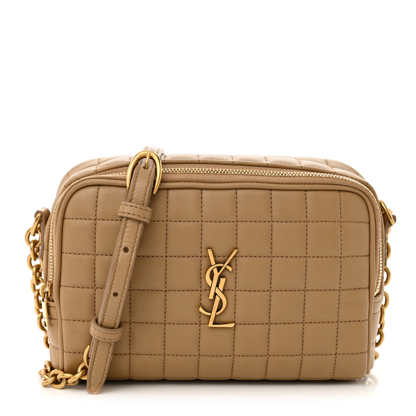 Lambskin Carre Quilted Cassandre Mini Camera Bag Natural Tan