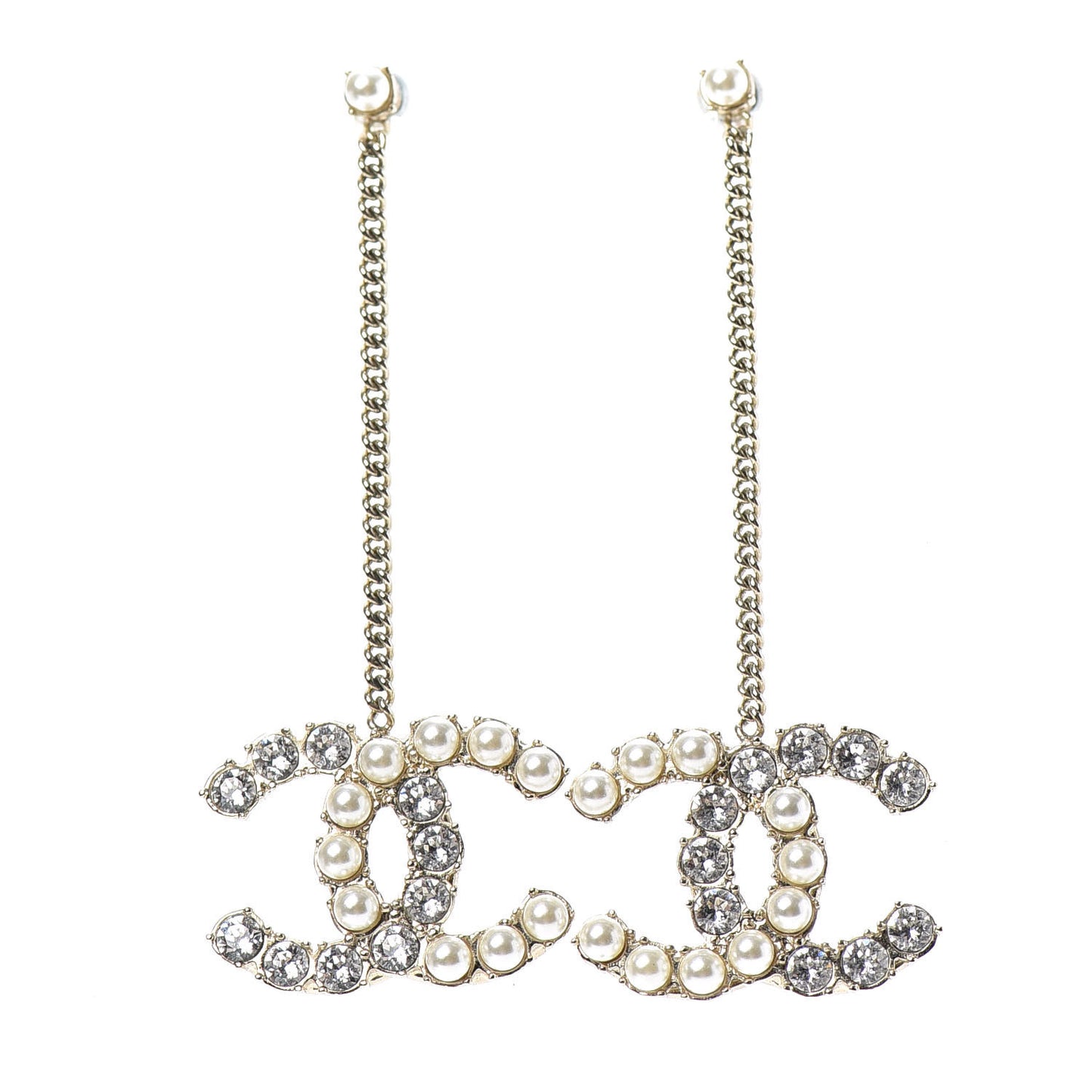 Crystal Pearl Dazzling Domino Drop Earrings Matte Gold