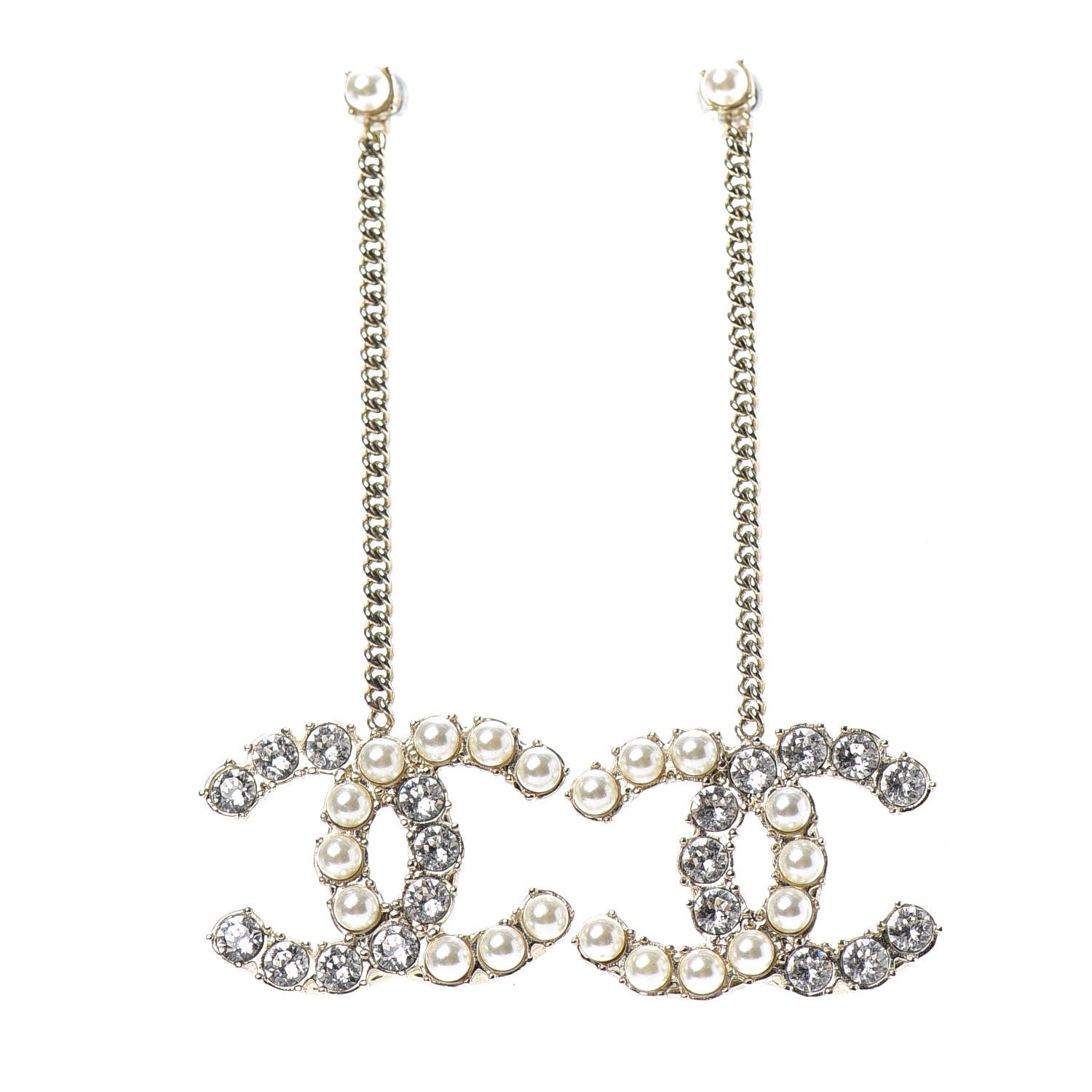 Chanel Crystal Pearl Dazzling Domino Drop Earrings Matte Gold 1 of 4