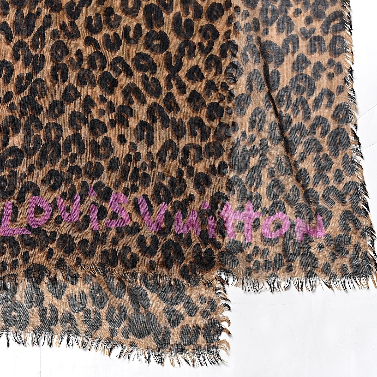 Cashmere Silk Leopard Etole Stole Marron