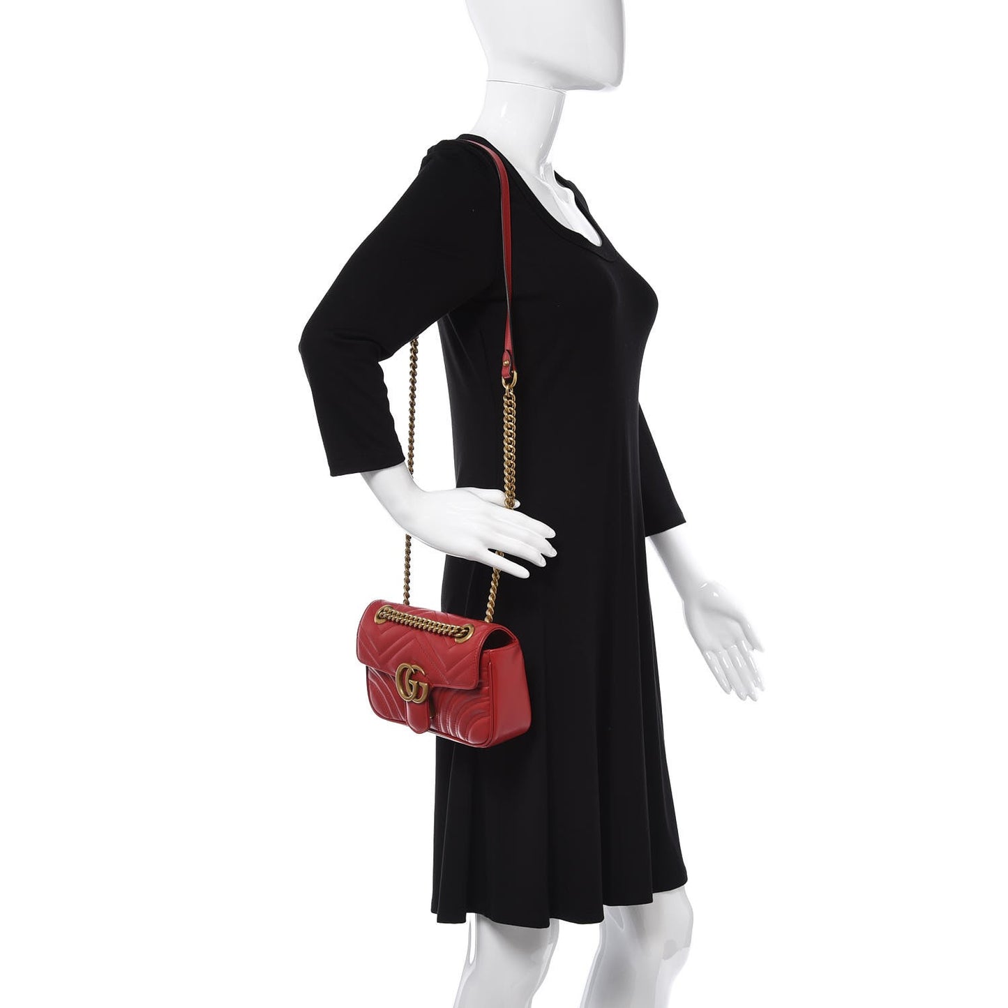Calfskin Matelasse Mini GG Marmont Shoulder Bag Hibiscus Red