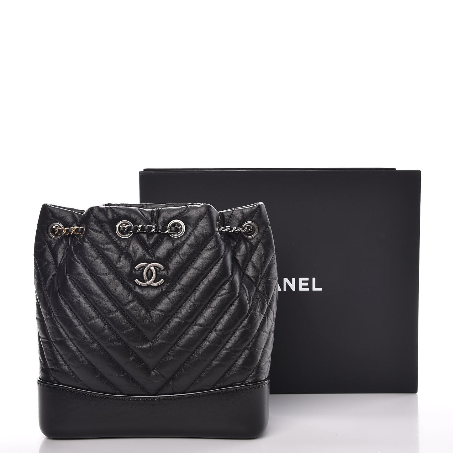 Aged Calfskin Chevron Quilted Small Gabrielle Backpack Black