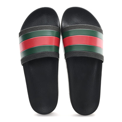 Gucci Rubber Web Mens Pool Slide Sandals 11 Black Green Red 2 of 7