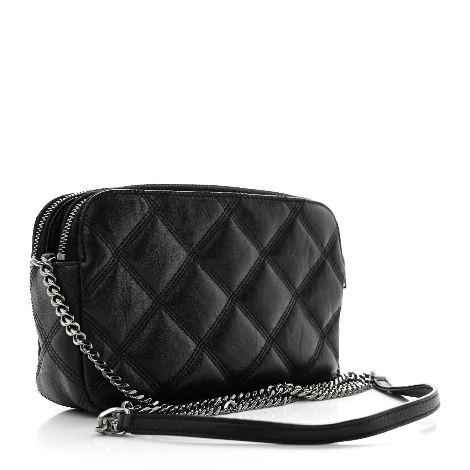 Saint Laurent Grained Lambskin Quilted Mini Becky Double Zip Bag Black 2 of 12