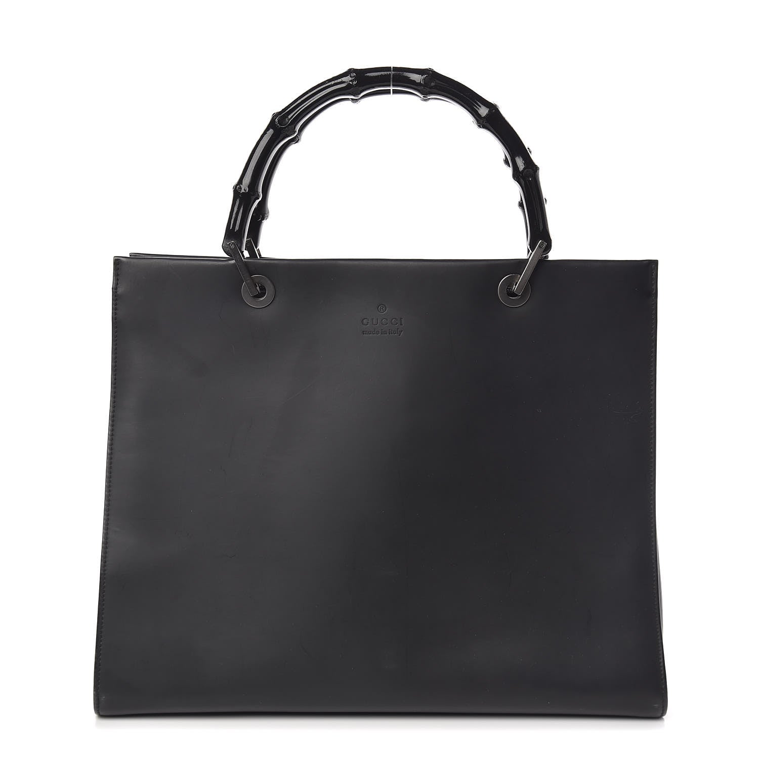 Gucci Calfskin Monogram Bamboo Handle Bag Black 1 of 11
