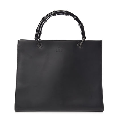 Gucci Calfskin Monogram Bamboo Handle Bag Black 1 of 11