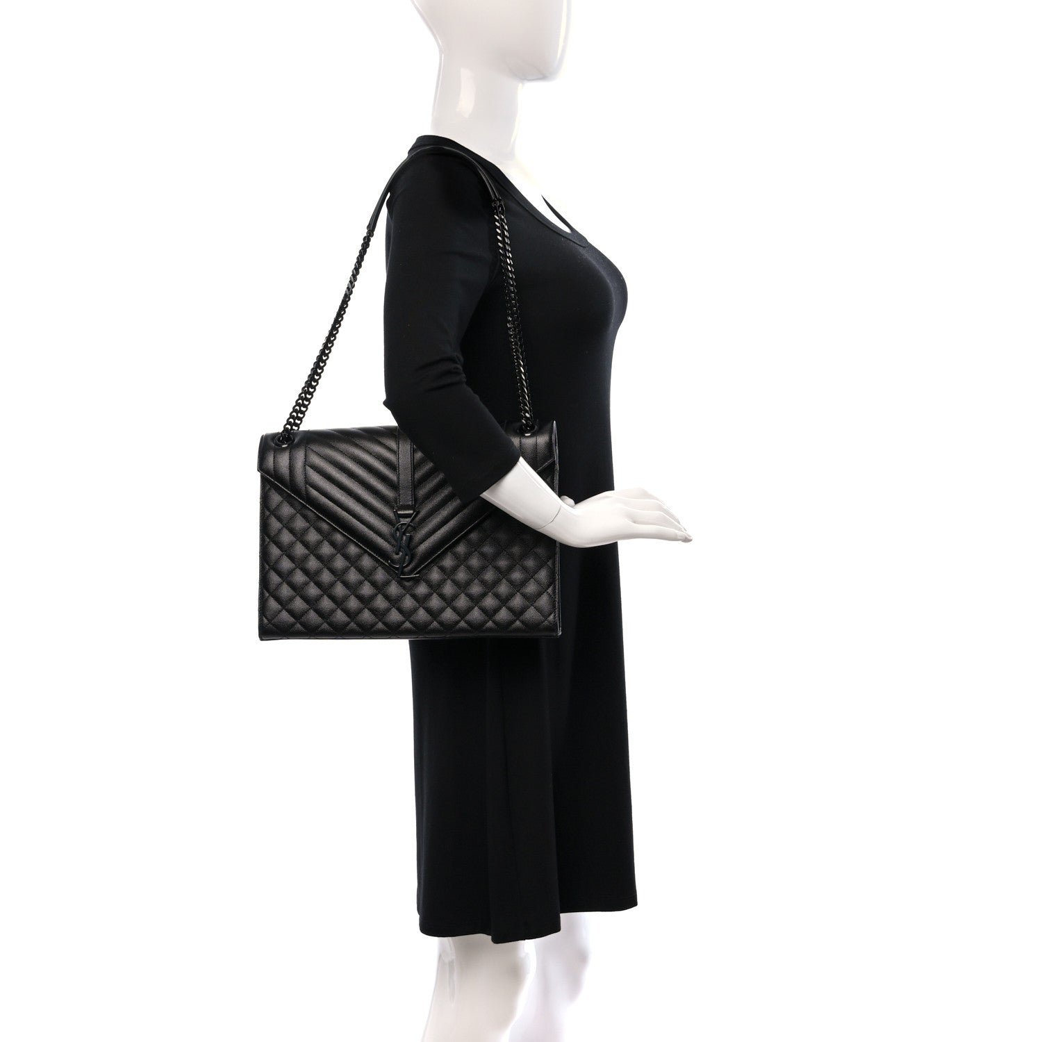 Saint Laurent Grain De Poudre Textured Mixed Matelasse Large Triquilt Monogram Monochrome Satchel Black 2 of 8