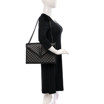 Saint Laurent Grain De Poudre Textured Mixed Matelasse Large Triquilt Monogram Monochrome Satchel Black 2 of 8