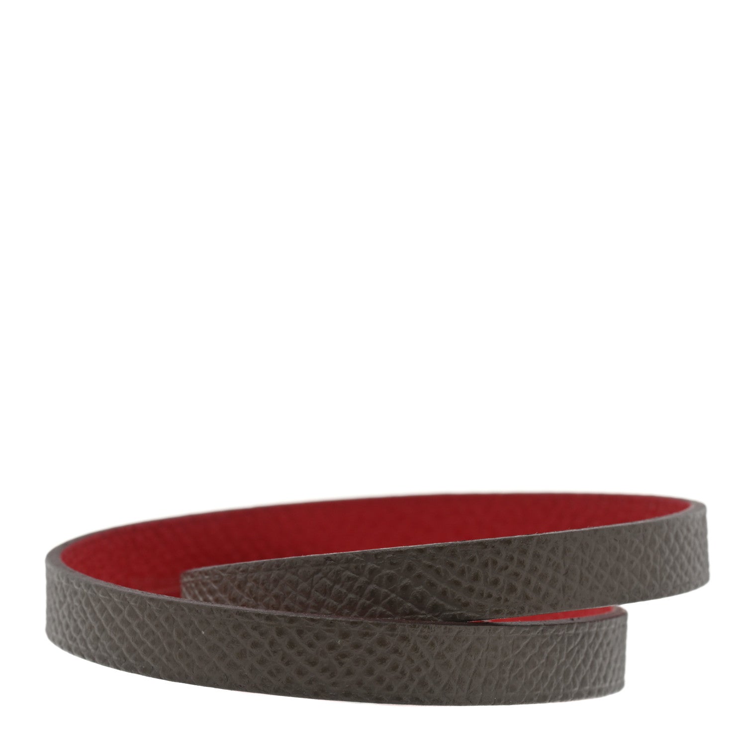 Hermes Epsom Reversible Double Tour Bracelet M Etain Rouge Casaque 3 of 6