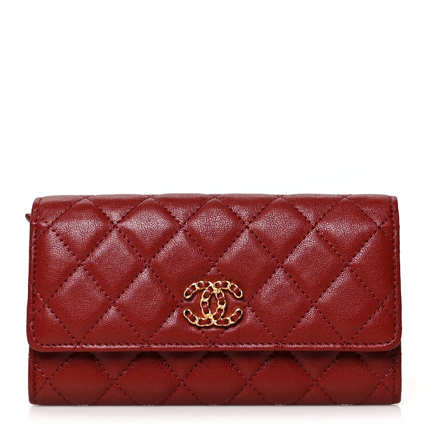 Lambskin Quilted Medium 19 Flap Wallet Burgundy