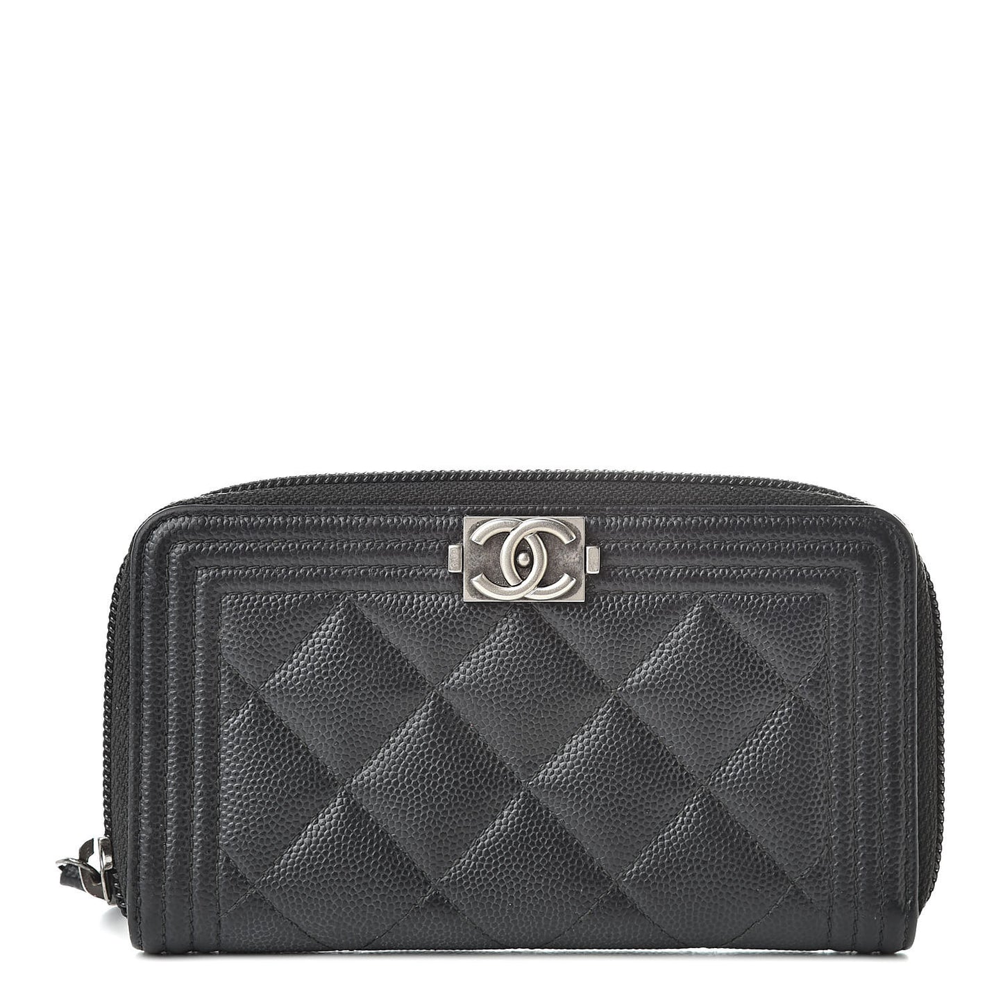 Caviar Quilted Small Boy Zip Around Wallet Black