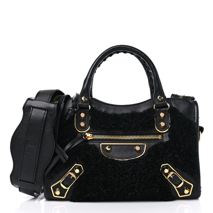 Balenciaga Shearling Gold Metallic Edge Hardware Mini City Black 3 of 12